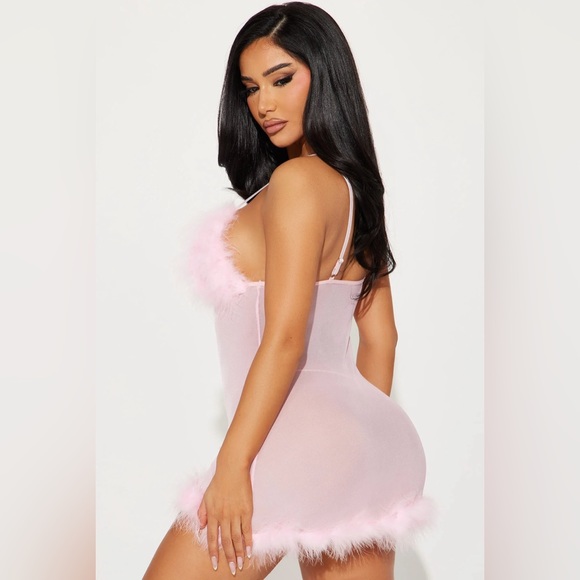 Fashion Nova Sexy Valentine’s Day Sweet Pink Feather Babydoll Set - Picture 4 of 4
